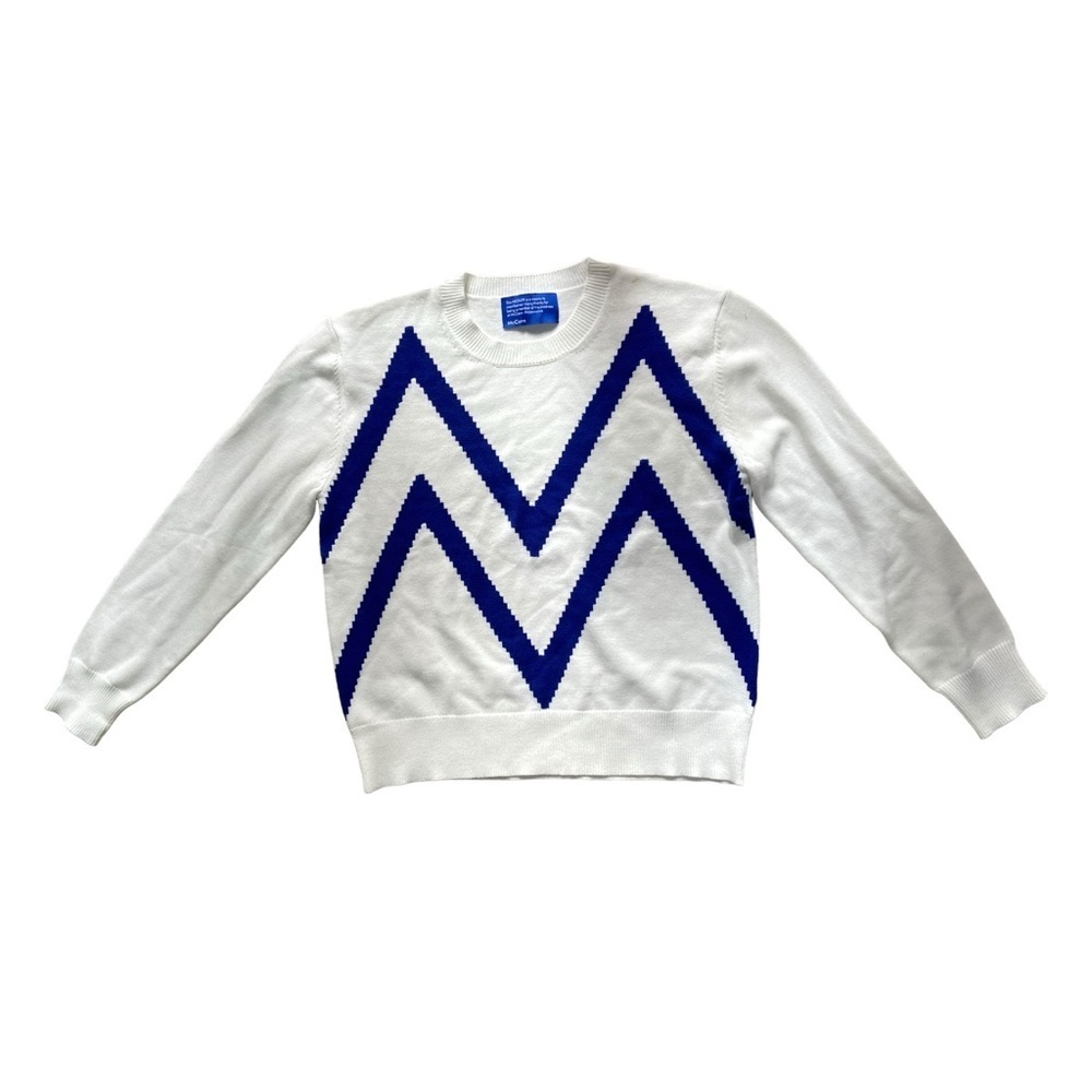 - McCann Company Rayon Blend White & Blue Long Sleeve Crewneck Sweater